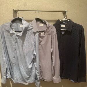 Men's Long-Sleeve Dot Dress Shirt - blue, red, grey 3 pack